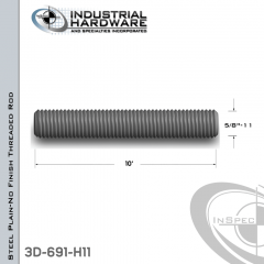 Threaded Rod From Plain Steel With 5/8-11 X 10 Ft. Thread