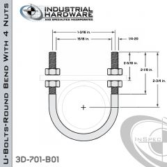 U-Bolts W/4 Nuts Stainless 304 For 1/2 in. Pipe 3.17 in. Inside Length