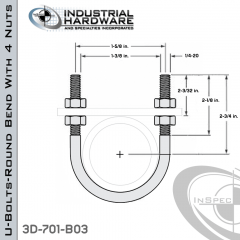 U-Bolts W/4 Nuts Stainless 304 For 1 in. Pipe 3.41 in. Inside Length