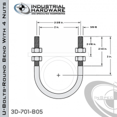 U-Bolts W/4 Nuts Stainless 304 For 1-1/2 in. Pipe 3.95 in. Inside Length