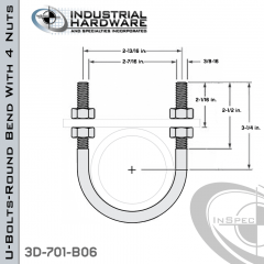 U-Bolts W/4 Nuts Stainless 304 For 2 in. Pipe 4.44 in. Inside Length