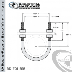 U-Bolts W/4 Nuts Stainless 304 For 12 in. Pipe 16 in. Inside Length