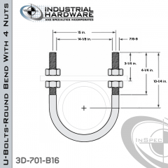 U-Bolts W/4 Nuts Stainless 304 For 14 in. Pipe 17.25 in. Inside Length