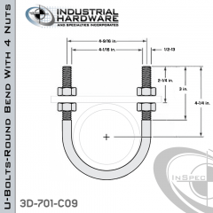 U-Bolts W/4 Nuts Stainless 316 For 3-1/2 in. Pipe 6.25 in. Inside Length