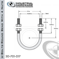 U-Bolts W/4 Nuts Plain Steel-Light Oil For 16 in. Pipe 19.25 in. Inside Length