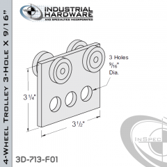 4-Wheel Trolley 3-Hole X 9/16 in. From Steel-E.G. (Zinc Plated)