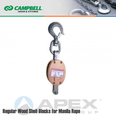 Campbell #7205434 4 in. Single Sheave Wood Block - WLL 1000 lb - Swivel Hook - 1/2 in. Manilla Rope