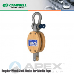 Campbell #7205435 4 in. Single Sheave Wood Block - WLL 1000 lb - Anchor Shackle - 1/2 in. Manilla Rope