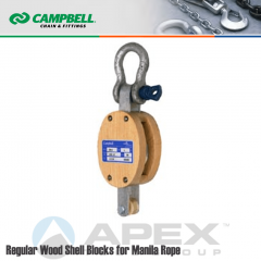 Campbell #7205535 5 in. Single Sheave Wood Block - WLL 1200 lb - Anchor Shackle - 5/8 in. Manilla Rope