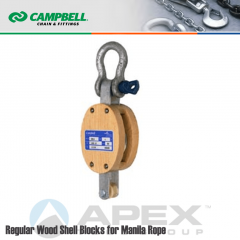 Campbell #7205835 8 in. Single Sheave Wood Block - WLL 2800 lb - Anchor Shackle - 1 in. Manilla Rope