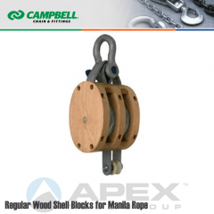 Campbell #7206935 4 in. Double Sheave Wood Block - WLL 1400 lb - Anchor Shackle - 1/2 in. Manilla Rope