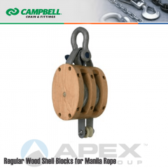 Campbell #7207335 8 in. Double Sheave Wood Block - WLL 3800 lb - Anchor Shackle - 1 in. Manilla Rope