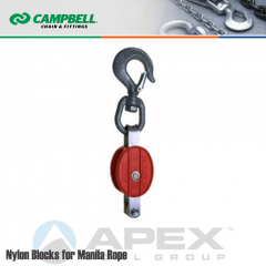 Campbell #7220214 2 in. Single Sheave Nylon Block - Manila Rope - WLL 500 lb - Swivel Hook w/Latch