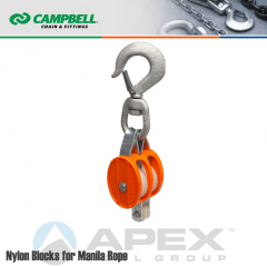 Campbell #7222214 2 in. Double Sheave Nylon Block - Manila Rope - WLL 1000 lb - Swivel Hook w/Latch