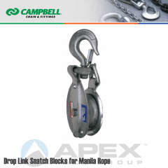 Campbell #7265696 6 in. Single Sheave Drop Link Snatch Steel Block - Manila Rope - WLL 2400 lb - Swivel Hook w/Latch