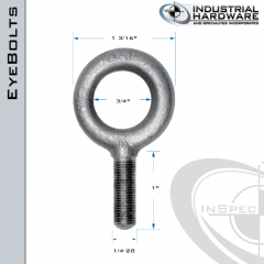 K2001-UNF: 1/4-28 x 1 in Long Full Thread Plain Pattern Eyebolt Carbon Steel - Made in the USA