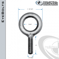 K2001: 1/4-20 x 1 in Long Full Thread Plain Pattern Eyebolt Carbon Steel - Made in the USA