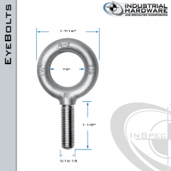 K2002-316SS: 5/16-18 x 1-1/8 in Long Full Thread Plain Pattern Eyebolt SS Type 316 - Made in the USA