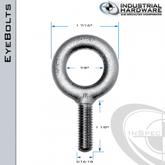 K2002: 5/16-18 x 1-1/8 in Long Full Thread Plain Pattern Eyebolt Carbon Steel - Made in the USA