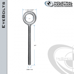 K2003-3-SS: 3/8-16 x 3 in Long Full Thread Plain Pattern Eyebolt SS Type 304 - Made in the USA