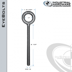 K2003-B-ZN: 3/8-16 x 2-1/2 in Long Full Thread Plain Pattern Eyebolt Carbon Steel - Made in the USA