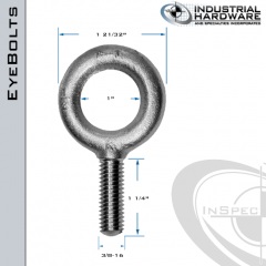 K2003-HDG: 3/8-16 x 1-1/4 in Long Full Thread Plain Pattern Eyebolt Carbon Steel - Made in the USA