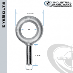 K2003-SS: 3/8-16 x 1-1/4 in Long Full Thread Plain Pattern Eyebolt SS Type 304 - Made in the USA