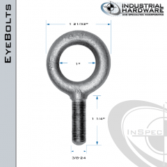 K2003-UNF: 3/8-24 x 1-1/4 in Long Full Thread Plain Pattern Eyebolt Carbon Steel - Made in the USA