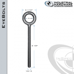 K2005-B-ZN: 1/2-13 x 2-1/2 in Long Full Thread Plain Pattern Eyebolt Carbon Steel - Made in the USA