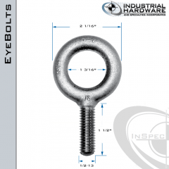 K2005-SS: 1/2-13 x 1-1/2 in Long Full Thread Plain Pattern Eyebolt SS Type 304 - Made in the USA