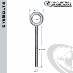 K2007-4-1/2-HDG: 5/8-11 x 4-1/2 in Long Full Thread Plain Pattern Eyebolt Carbon Steel - Made in the USA