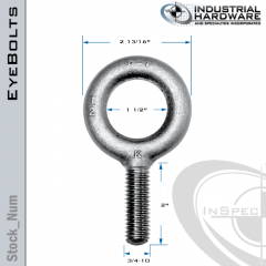 K2008-SS: 3/4-10 x 2 in Long Full Thread Plain Pattern Eyebolt SS Type 304 - Made in the USA