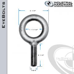 K2009-LT: 7/8-9 x 2-1/4 in Long Full Thread Plain Pattern Eyebolt Alloy Steel 8620 - Made in the USA