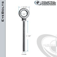 K2021-1 1/2-SS: 1/4-20 x 1-1/2 in Long Full Thread Shoulder Pattern Eyebolt SS Type 304 - Made in the USA