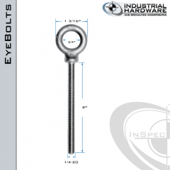 K2021-2-SS: 1/4-20 x 2 in Long Full Thread Shoulder Pattern Eyebolt SS Type 304 - Made in the USA