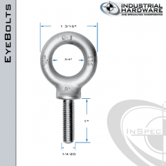 K2021-316SS: 1/4-20 x 1 in Long Full Thread Shoulder Pattern Eyebolt SS Type 316 - Made in the USA