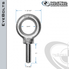 K2021-SS: 1/4-20 x 1 in Long Full Thread Shoulder Pattern Eyebolt SS Type 304 - Made in the USA