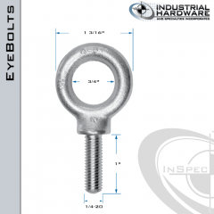 K2021-ZN: 1/4-20 x 1 in Long Full Thread Shoulder Pattern Eyebolt Carbon Steel - Made in the USA