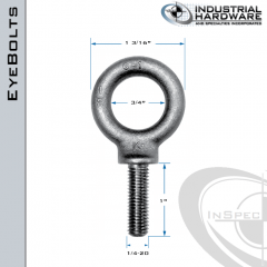 K2021: 1/4-20 x 1 in Long Full Thread Shoulder Pattern Eyebolt Carbon Steel - Made in the USA