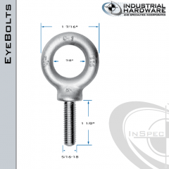 K2022-316SS: 5/16-18 x 1-1/8 in Long Full Thread Shoulder Pattern Eyebolt SS Type 316 - Made in the USA