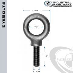 K2022-UNF: 5/16-24 x 1-1/8 in Long Full Thread Shoulder Pattern Eyebolt Carbon Steel - Made in the USA