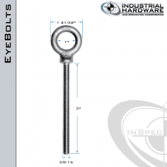 K2023-3-ZN: 3/8-16 x 3 in Long Full Thread Shoulder Pattern Eyebolt Carbon Steel - Made in the USA