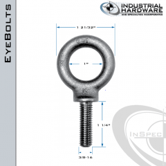 K2023: 3/8-16 x 1-1/4 in Long Full Thread Shoulder Pattern Eyebolt Carbon Steel - Made in the USA