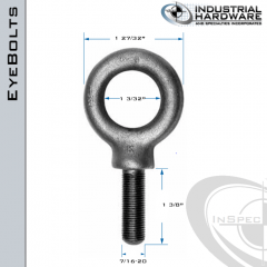 K2024-UNF: 7/16-20 x 1-3/8 in Long Full Thread Shoulder Pattern Eyebolt Carbon Steel - Made in the USA