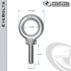 K2024-ZN: 7/16-14 x 1-3/8 in Long Full Thread Shoulder Pattern Eyebolt Carbon Steel - Made in the USA