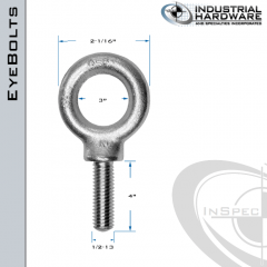 K2025-4-316SS: 1/2-13 x 4 in Long Full Thread Shoulder Pattern Eyebolt SS Type 316 - Made in the USA