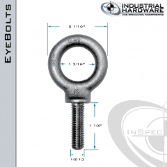 K2025-LT: 1/2-13 x 1-1/2 in Long Full Thread Shoulder Pattern Eyebolt Alloy Steel 8620 - Made in the USA