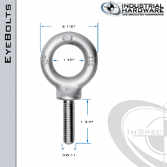 K2027-316SS: 5/8-11 x 1-3/4 in Long Full Thread Shoulder Pattern Eyebolt SS Type 316 - Made in the USA