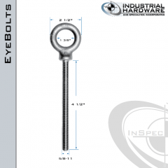 K2027-4-1/2-HDG: 5/8-11 x 4-1/2 in Long Full Thread Shoulder Pattern Eyebolt Carbon Steel - Made in the USA