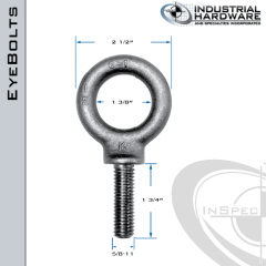 K2027-LT: 5/8-11 x 1-3/4 in Long Full Thread Shoulder Pattern Eyebolt Alloy Steel 8620 - Made in the USA